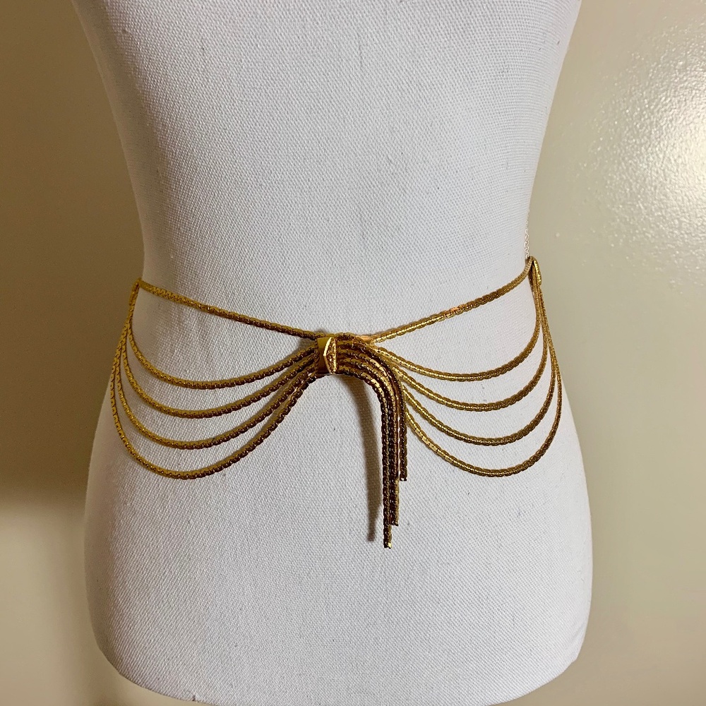 Christian Dior Signed 1960s Snake Chain Gold-Tone Metal Graceful Swag Belt